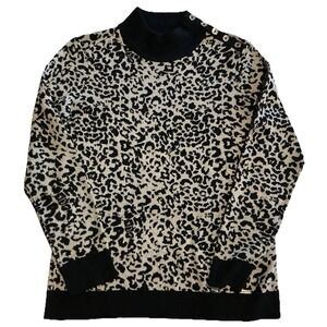 Calvin Klein Sweater Women Size S Leopard‎ Print Preppy Pullover Classic Casual
